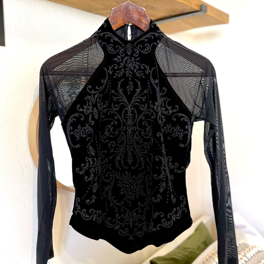 Beaded Detail Top With Mesh Sleeves